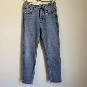 Zara Womens High Rise Slim Straight Raw Hem Ankle Vintage Wash Jeans Size 6
